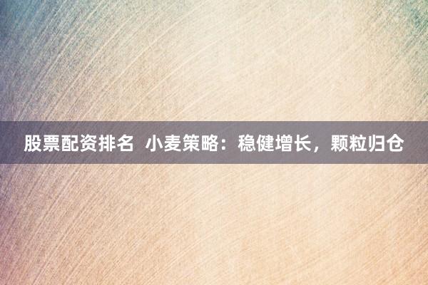 股票配资排名  小麦策略：稳健增长，颗粒归仓