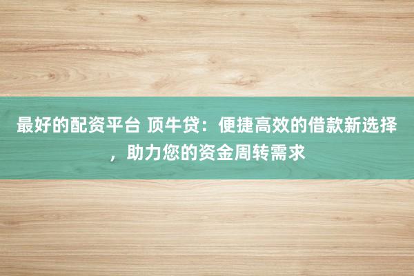 最好的配资平台 顶牛贷：便捷高效的借款新选择，助力您的资金周转需求