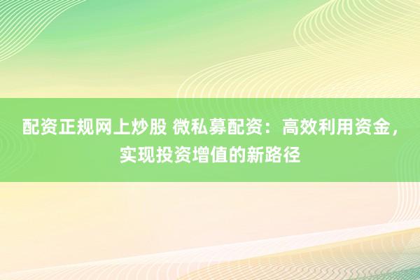 配资正规网上炒股 微私募配资：高效利用资金，实现投资增值的新路径