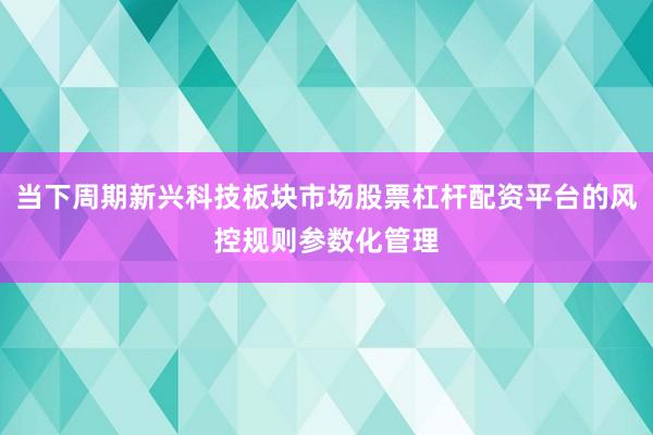 当下周期新兴科技板块市场股票杠杆配资平台的风控规则参数化管理