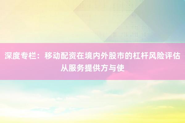 深度专栏：移动配资在境内外股市的杠杆风险评估从服务提供方与使