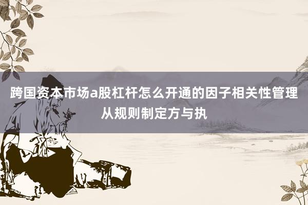 跨国资本市场a股杠杆怎么开通的因子相关性管理从规则制定方与执