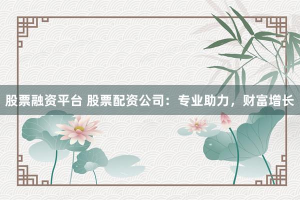 股票融资平台 股票配资公司：专业助力，财富增长